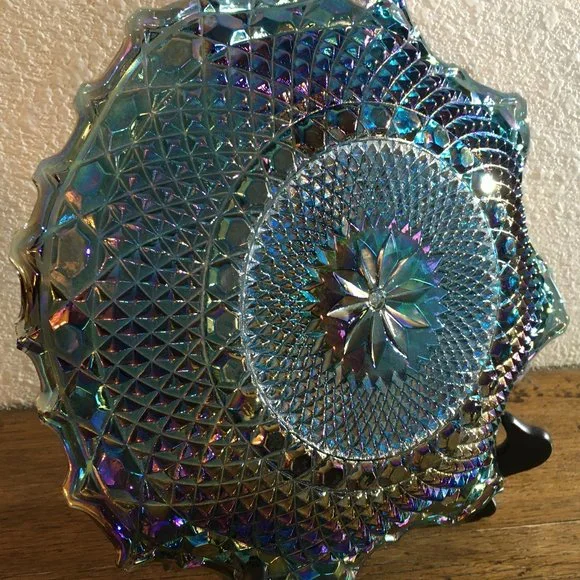 Vintage Blue Iridescent Ruffled Diamond Point Dessert Plate - Picture 5 of 9